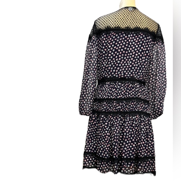 DIANE VON FURSTENBERG Jamie Dress Size 8 Silk Lace Trim Ruffle Tiered Black 8 - Picture 5 of 9